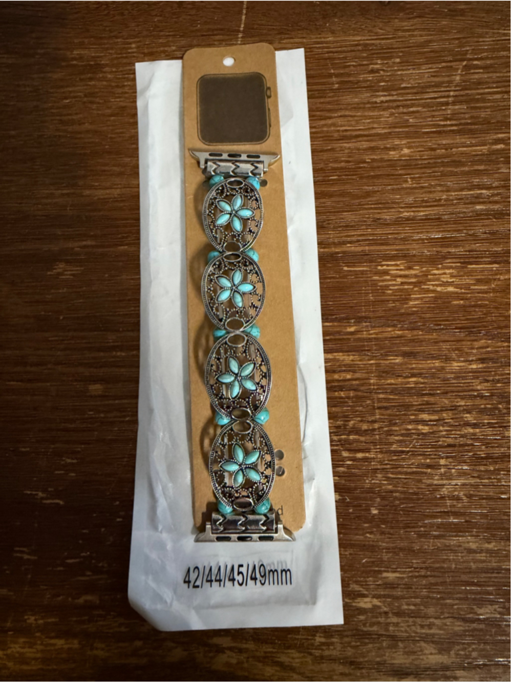 Turquoise Floral Stretch Apple Watch Band 42 44 45 49mm Silver Tone New